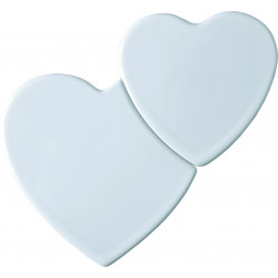 A stylish image of Doppelherz, indeed, featuring Request for quotation: Two flat heart-shaped plates, for decorating with two images or text and image, available at Porzellanfoto Hemp.